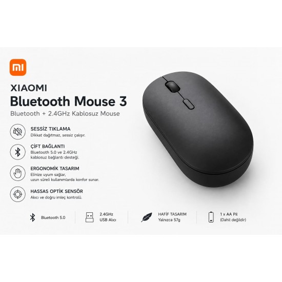 Xiaomi  Bluetooth Mouse 3.Nesil   2.4GHz Kablosuz Sessiz Mouse